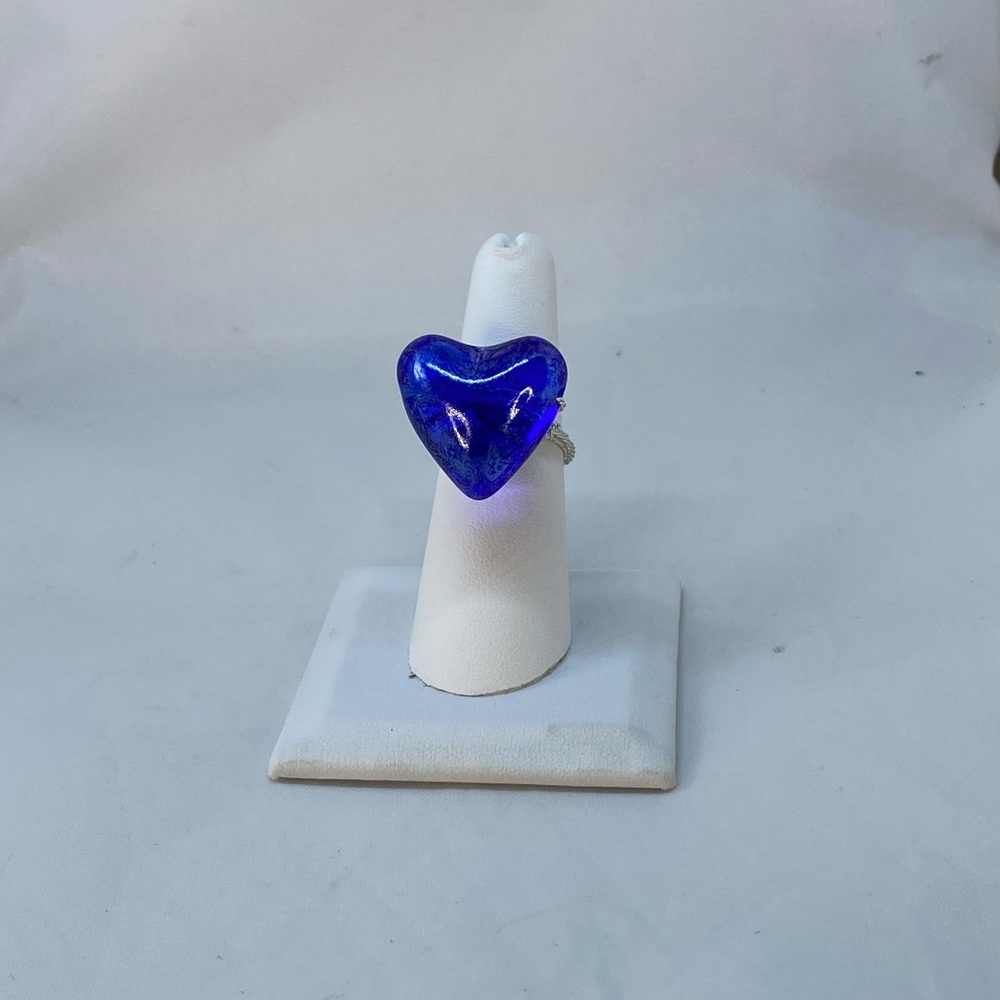 Handmade Blue Heart on Twisted Silver Tone Ring - Picture 14 of 15